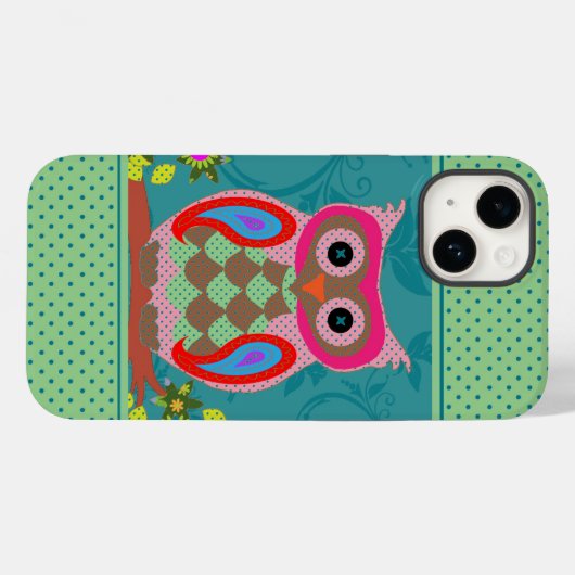 Coques Case-Mate iPhone Chouette et points d'art folklorique (Verso (horizontal))