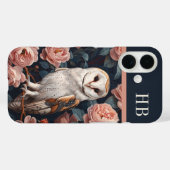 Coques Case-Mate iPhone Chouette et Rose Monogramme Personnalisé (Verso (horizontal))