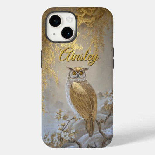 Coques Case-Mate iPhone Chouette Fukuro d'or aux fleurs (Verso)