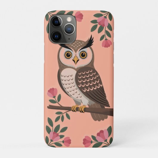 Coques Case-Mate iPhone Chouette marron stylisée sur une branche avec des (Dos)