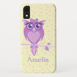 Coque Pour iPhone XR Chouette pourpre et citron jaune mignon personnali