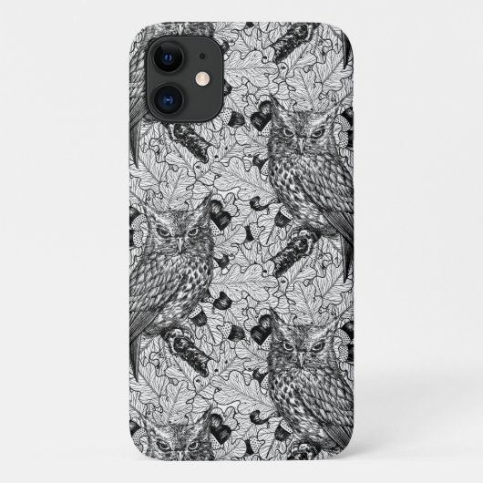Coques Case-Mate iPhone Chouettes dans le chêne, noir et blanc (Dos)
