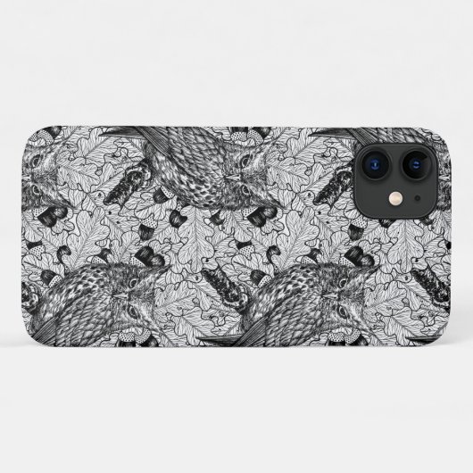 Coques Case-Mate iPhone Chouettes dans le chêne, noir et blanc (Dos (Horizontal))