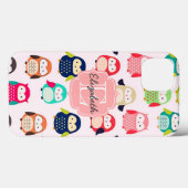 Coques Case-Mate iPhone Chouettes de litte mignonnes rétro Monogramme (Verso (horizontal))