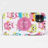 Coques Case-Mate iPhone Chouettes de petits morceaux monogrammes (Dos (Horizontal))