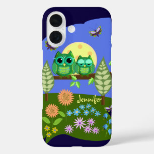 Coques iPhone 16 Chouettes mignonnes en Terrain d'été & Nom personn