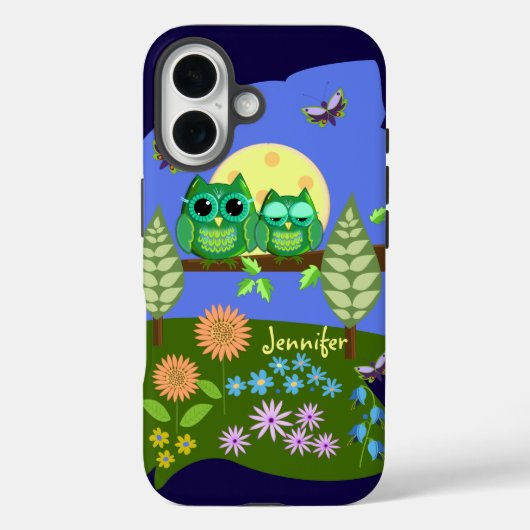 Coques Case-Mate iPhone Chouettes mignonnes en Terrain d'été & Nom personn (Verso)