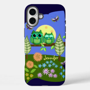 Coques iPhone 16 Plus Chouettes mignonnes en Terrain d'été & Nom personn