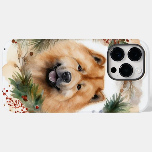 Coques Case-Mate iPhone chow chow Christmas Wreath Festive Pup (Verso (horizontal))