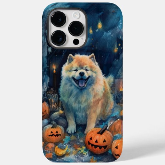 Coques Case-Mate iPhone Chow Chow Halloween avec citrouilles effrayant (Verso)