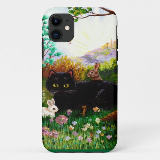 Coques Case-Mate iPhone Chrétien Creationart de lapin de chat noir d'art (Dos)