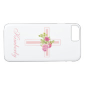 Coques Case-Mate iPhone Chrétien Croix rose Roses Floral Monogramme (Dos (Horizontal))