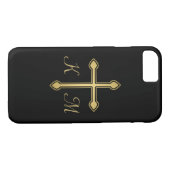 Coques Case-Mate iPhone Christian Gold Cross Monogrammes Initiales Noir (Dos (Horizontal))