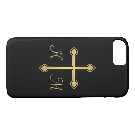 Coques Case-Mate iPhone Christian Gold Cross Monogrammes Initiales Noir (Dos (Horizontal))