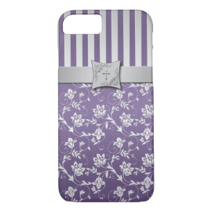 Coques Pour iPhone Christian Purple Silver Floral Stripes iPhone 7