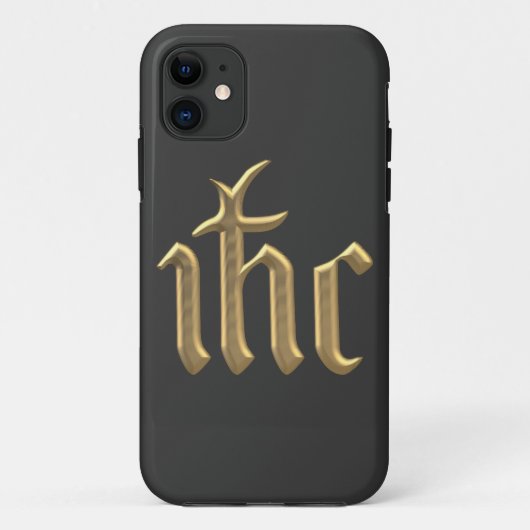 Coques Case-Mate iPhone Christogramme IHC "3-D" doré (Dos)
