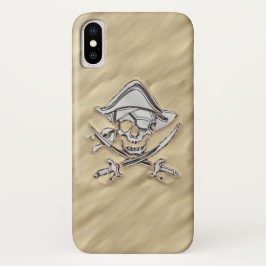 Coques Case-Mate iPhone Chrome Argent Comme Pirate Skull dans le sable (Dos)