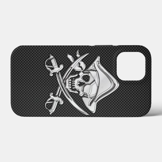 Coques Case-Mate iPhone Chrome Comme Pirate Crossbones Carbone Style (Verso (horizontal))