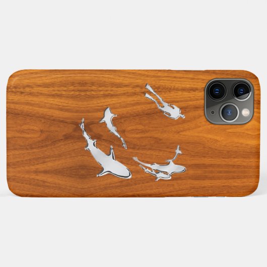 Coques Case-Mate iPhone Chrome Comme Plongeur avec Sharks Silhouettes (Dos (Horizontal))