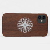 Coques Case-Mate iPhone Chrome Compas nautique sur Wet Mahogany Imprimer (Dos (Horizontal))