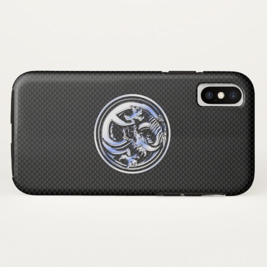 Coques Case-Mate iPhone Chrome Dragon Crest noir Carbone Fibres Impression (Dos (Horizontal))