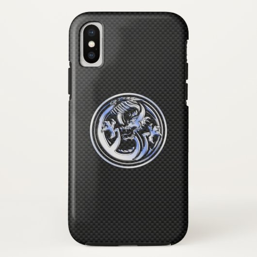 Coques Case-Mate iPhone Chrome Dragon Crest noir Carbone Fibres Impression (Dos)