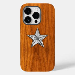 Coque Pour iPhone 14 Pro Chrome Étoile nautique sur bois de teck Impression