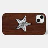 Coques Case-Mate iPhone Chrome Nautical Star sur Wet Mahogany Imprimer (Verso (horizontal))