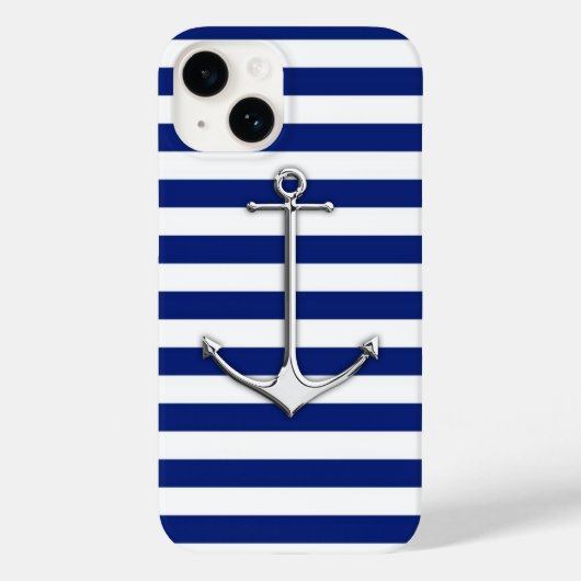 Coques Case-Mate iPhone Chrome style Thin Anchor on Blue stripes (Verso)