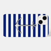 Coques Case-Mate iPhone Chrome style Thin Anchor on Blue stripes (Verso (horizontal))