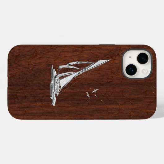 Coques Case-Mate iPhone Chrome Voilier sur Wet Mahogany Imprimer (Verso (horizontal))