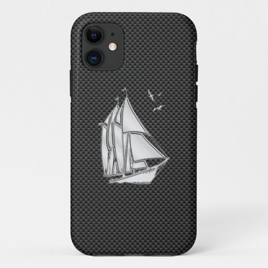 Coques Case-Mate iPhone Chromes Like Regatta Sailboat on Carbon Fiber deco (Dos)