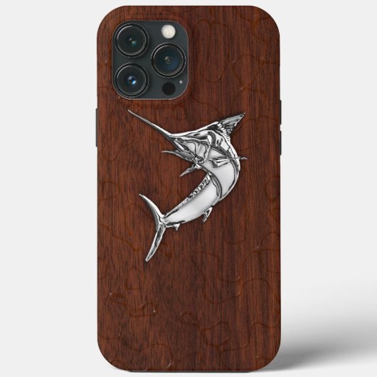Coques Case-Mate iPhone Chromes Marlin Fish on Wet Mahogany (Verso)
