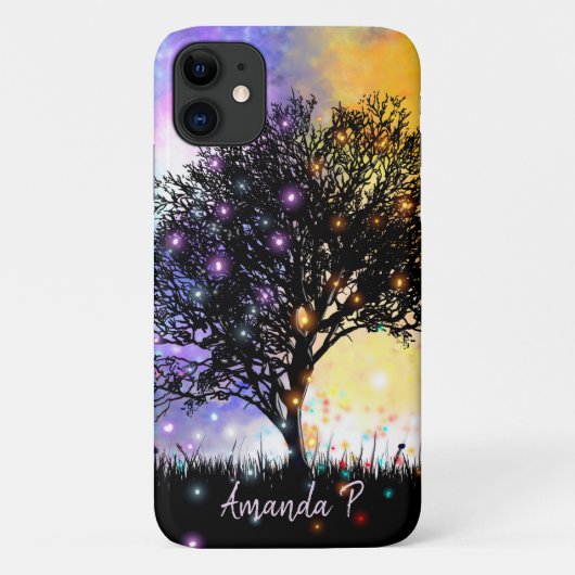Coques Case-Mate iPhone Ciel arc-en-ciel cosmique avec silhouette noire (Dos)