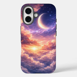 Coques iPhone 16 Ciel Céleste Rêveur avec Lune et Nuages