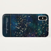 Coques Case-Mate iPhone Ciel de nuit monogramme bleu avec étoiles à huile  (Dos (Horizontal))