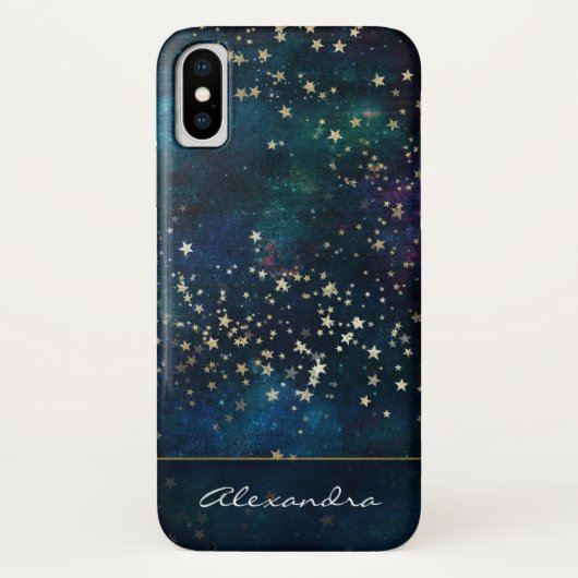 Coques Case-Mate iPhone Ciel de nuit monogramme bleu avec étoiles à huile  (Dos)