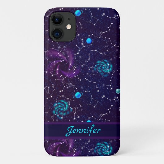Coques Case-Mate iPhone Ciel nocturne moderne avec Constellation bleu viol (Dos)