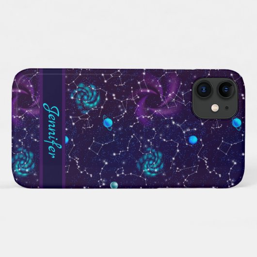 Coques Case-Mate iPhone Ciel nocturne moderne avec Constellation bleu viol (Dos (Horizontal))