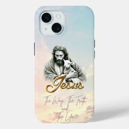 Coques Case-Mate iPhone Ciel pastel chic chrétien Jésus agneau or script (Verso)