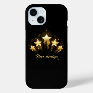 Coque Pour iPhone 15 Cinq étoiles dorées sur fond noir