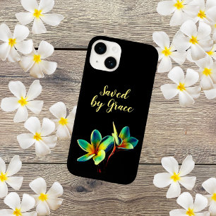 Coque Pour iPhone 14 Citation chrétienne "Sauvé par la Grâce" avec text