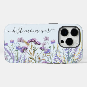 Coques iPhone 16 Pro Citation de Prairie de Fleur Sauvage Violette Aqua