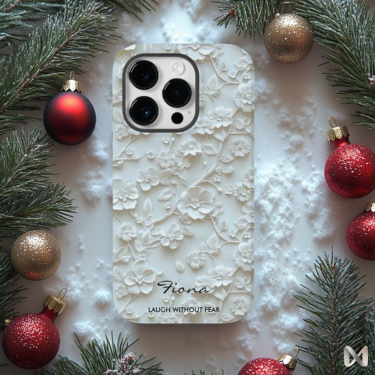 Coques Case-Mate iPhone Citation florale brodée bleu clair personnalisée