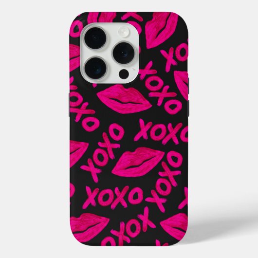 Coques Case-Mate iPhone Citation XOXO noir Neon rose lèvres Motif (Verso)
