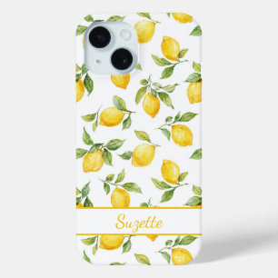 Coque Pour iPhone 15 Citron à l'aquarelle Monogrammé