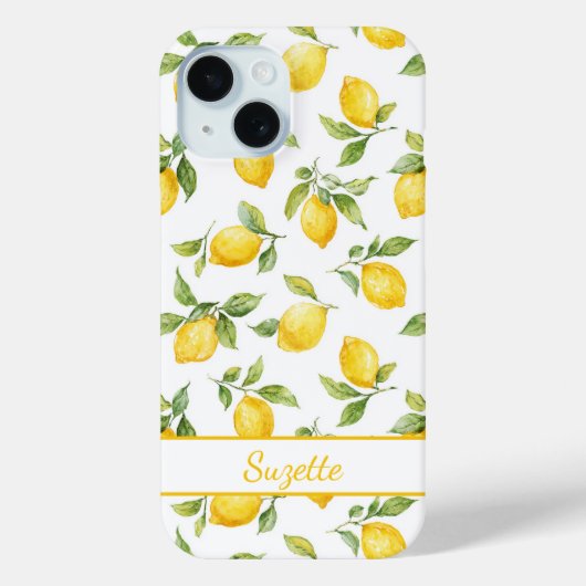 Coques Case-Mate iPhone Citron à l'aquarelle Monogrammé (Verso)