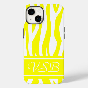 Coque Pour iPhone 14 Citron jaune zèbre Imprimer avec monogramme