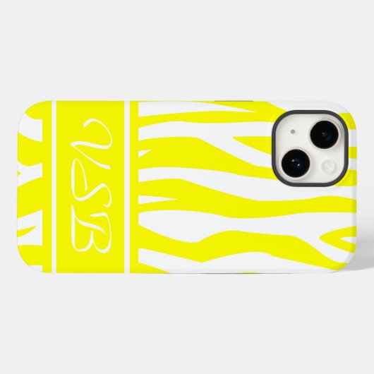 Coques Case-Mate iPhone Citron jaune zèbre Imprimer avec monogramme (Verso (horizontal))