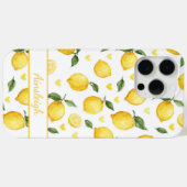 Coques Case-Mate iPhone Citrons à l'aquarelle avec monogramme cœurs (Verso (horizontal))